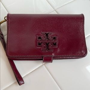 Tory Burch burgundy wristlet